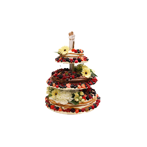 Featured image for “Hochzeitstorte 3stöckig Naked Cake mit Früchten und Blumen”